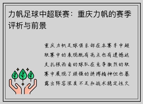 力帆足球中超联赛：重庆力帆的赛季评析与前景